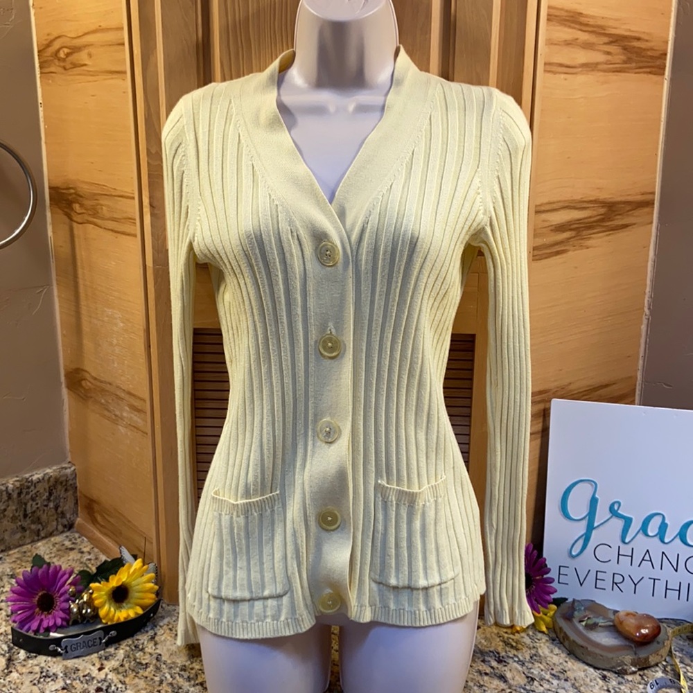 Talbots yellow button down sweater Small guc